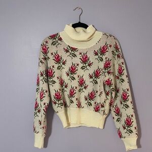 Red Valentino Turtleneck Floral Knit Sweater - Cream and Pink
